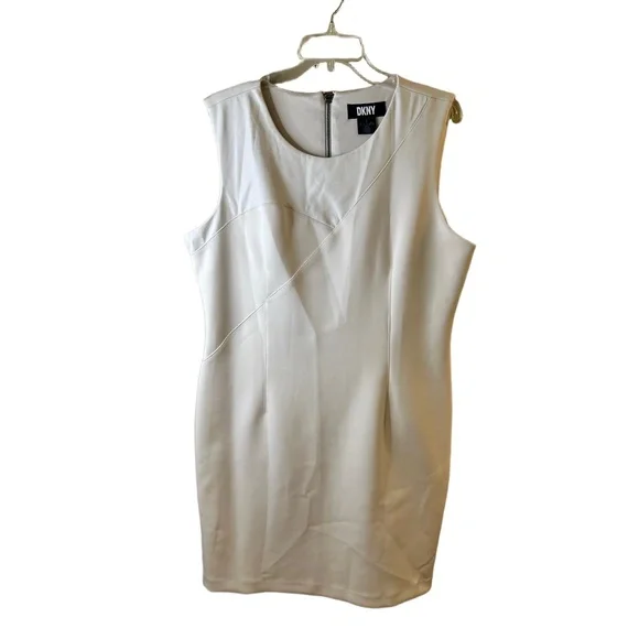 Dkny | Dresses | Dkny Ivory Crew Neck Zipper Back Faux Leather Inlay Sheath  Dress Womens Size 6 | Poshmark